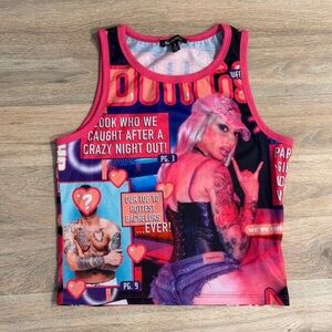 Dolls Kill Red and Pink Graphic Tank Top